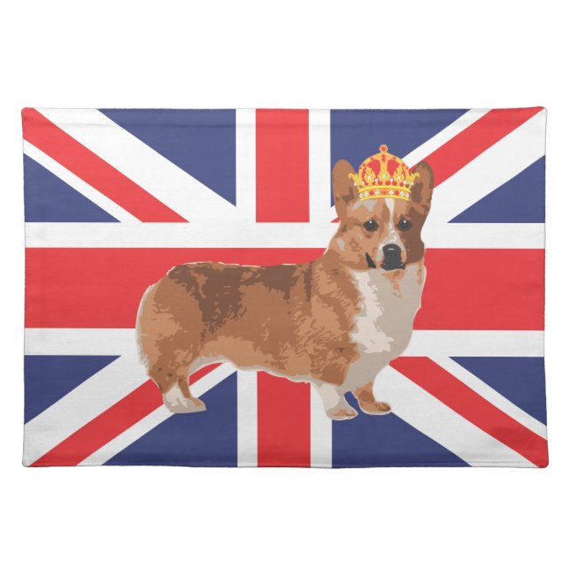 Union Jack Flag with Corgi and Crown Placemat (Front)