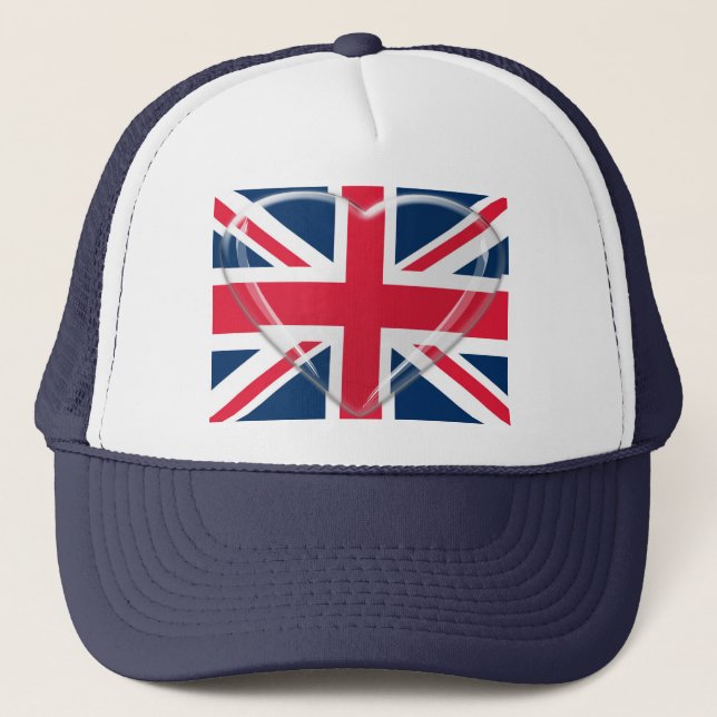 Union Jack Flag with Glass Heart Customizable Art Trucker Hat (Front)