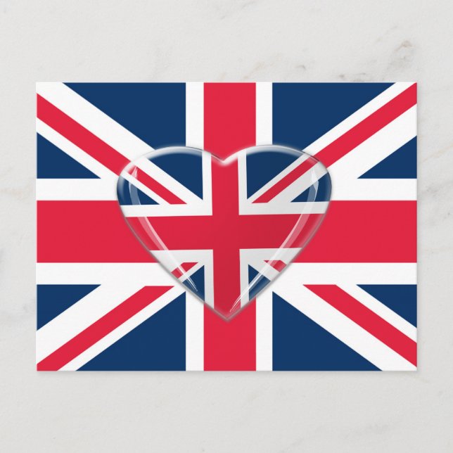 Union Jack Flag with Heart Design Postcard (Front)
