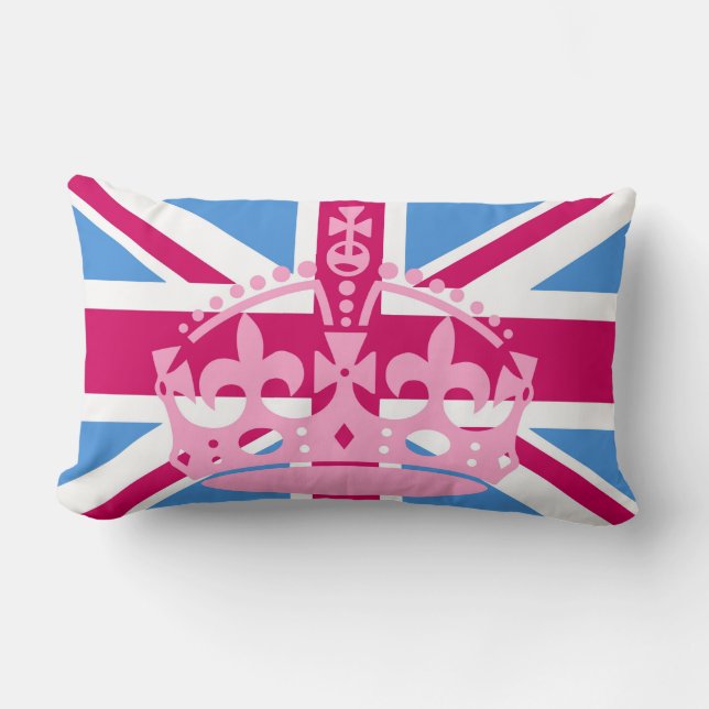 Union Jack Flag with Pink Crown Lumbar Pillow (Front)