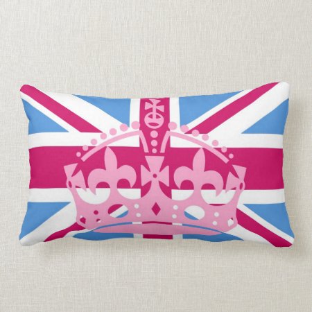 Union Jack Flag With Pink Crown Lumbar Pillow