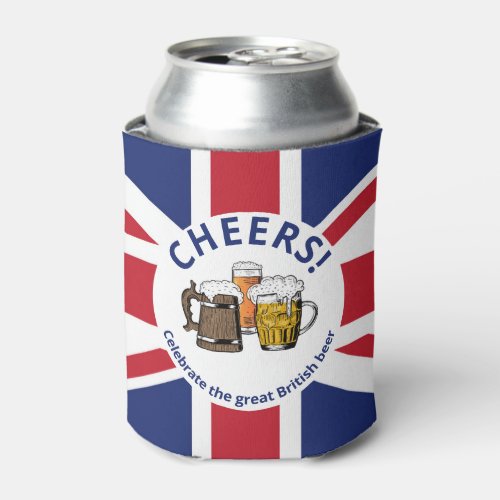 UNION JACK Great Britain Cartoon 3 Cheers Beers Can Cooler