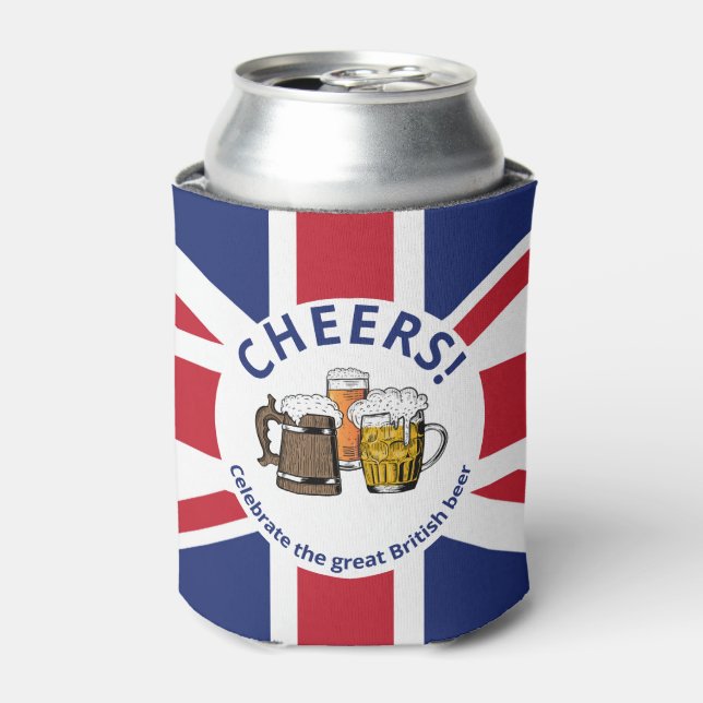 UNION JACK Great Britain Cartoon 3 Cheers Beers Can Cooler (Can Front)