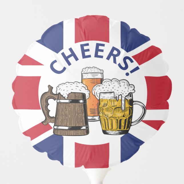 Union Jack Great Britain Cartoon Beers Cheers Balloon (Front)