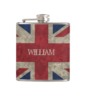 Union Jack | Grunge British Flag Personalized Flask by OffRecord at Zazzle