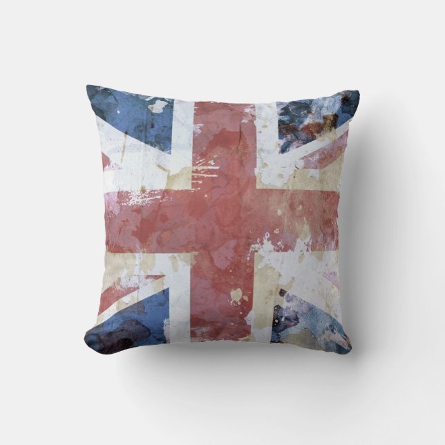 Union Jack Grunge Throw Pillow (Front)