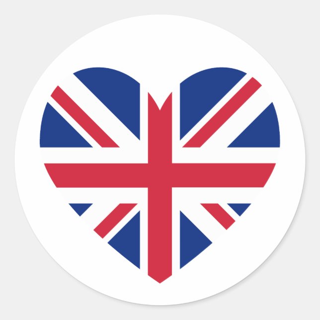 Union Jack Heart Shape Classic Round Sticker (Front)