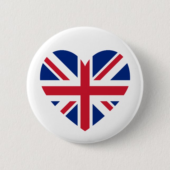 Union Jack Heart Shape Pinback Button (Front)