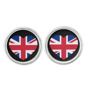 Union Jack Heartflag on black clcnt Cufflinks