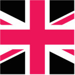 Union Jack ~ Hot Pink Black and White Cutout<br><div class="desc">This will be a cut out in acrylic of any of the things offered, a pin, keyring, ornament, magnet or sculpture and some of them in different sizes. They can be tree ornaments, purse charms, or worn through a belt loop. Even hung from your rear view mirror.</div>