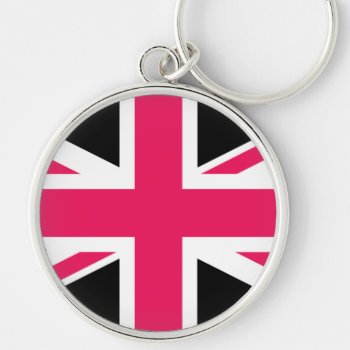 Union Jack ~ Hot Pink Black And White Keychain by Ladiebug at Zazzle