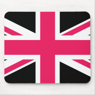Union Jack ~ Hot Pink Black and White Mouse Pad