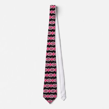 Union Jack ~ Hot Pink Black And White Neck Tie by Ladiebug at Zazzle