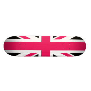 Union Jack ~ Hot Pink Black and White Skateboard