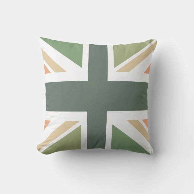 Union Jack - In Designer Pea Soup Throw Pillow (Front)