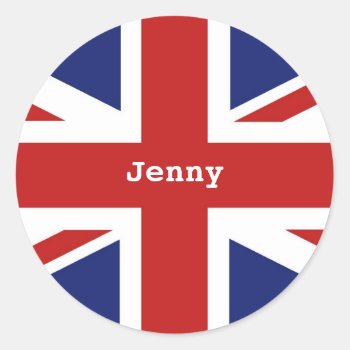 Union Jack  Jenny Classic Round Sticker by prawny at Zazzle
