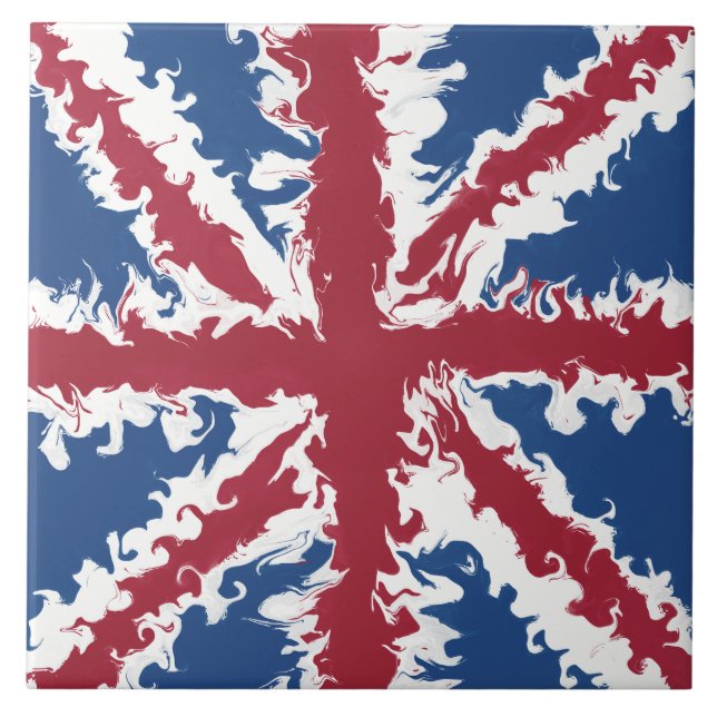 Union Jack Liquid Art  Ceramic Tile (Front)