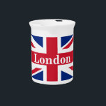 Union Jack London ~ British Flag Beverage Pitcher<br><div class="desc">Flag of the United Kingdom of Great Britain and Northern Ireland with London text. Leave as is,  customize text,  or make blank.</div>