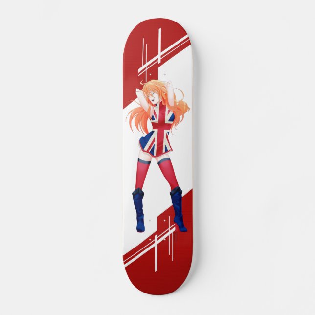 Union Jack Manga girl dressed in Flag - UK - Skateboard (Front)