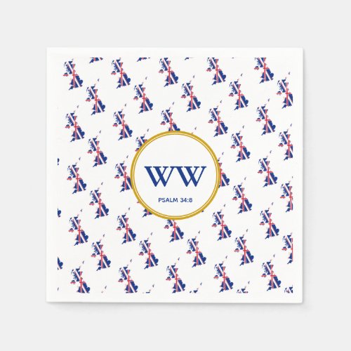 UNION JACK Map Monogram Scripture Paper Napkins