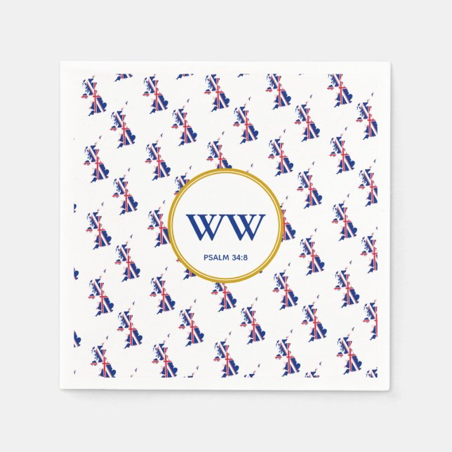 UNION JACK Map Monogram Scripture Paper Napkins (Front)