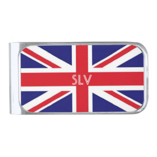 Union Jack monogram Silver Finish Money Clip