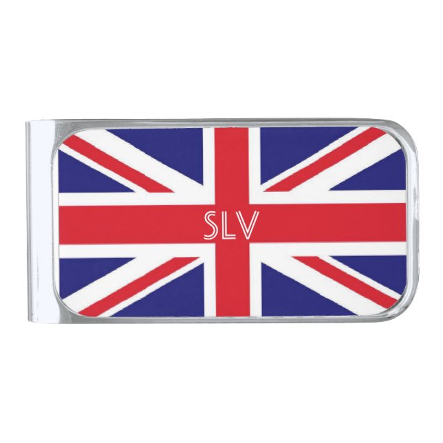 Union Jack monogram Silver Finish Money Clip (Front)