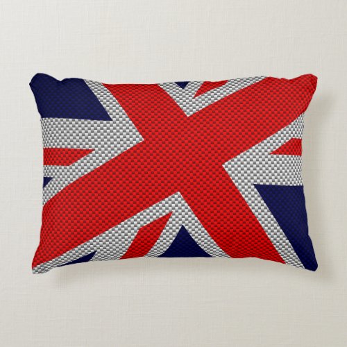 Union Jack on Carbon Fiber Style Colors Accent Pillow