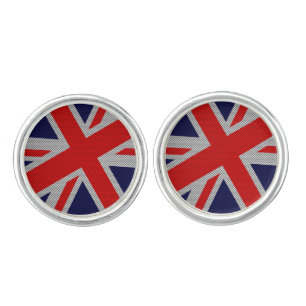Union Jack on Carbon Fiber Style Colors Cufflinks