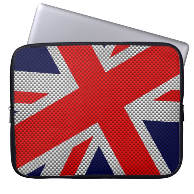 Union Jack on Carbon Fiber Style Colors Laptop Sleeve (Front)