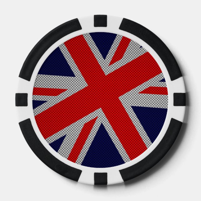 Union Jack on Carbon Fiber Style Colors Poker Chips (Front)