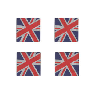 Union Jack on Carbon Fiber Style Colors Stone Magnet