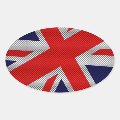 Union Jack on Carbon Fiber Style Print Oval Sticker