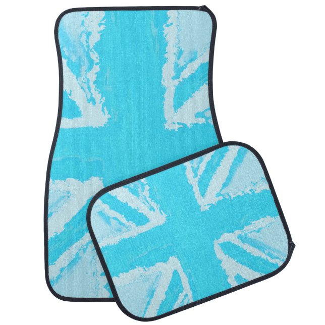 Union Jack Painted UK Art Aqua Car Floor Mat (Set)