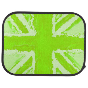 Union Jack Painted UK Art Lime Green Car Floor Mat