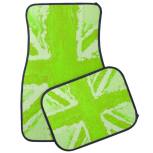 Union Jack Painted UK Art Lime Green Car Floor Mat