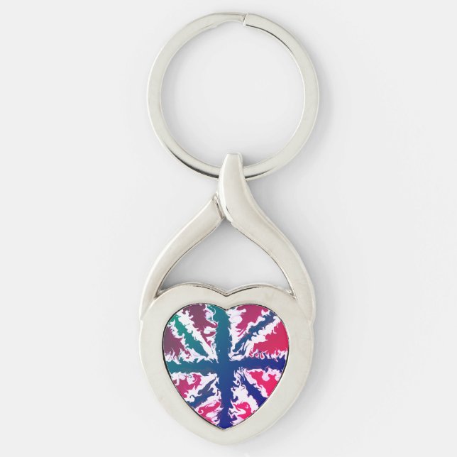Union Jack Painted UK Art Pink Blue Green throw Keychain (Front)