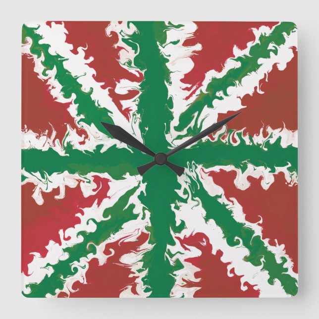 Union Jack Painted UK Art  Red and Green Wall Art Square Wall Clock (Front)