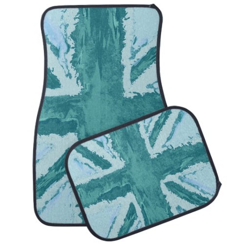 Union Jack Painted UK Art Teal Car Floor Mat