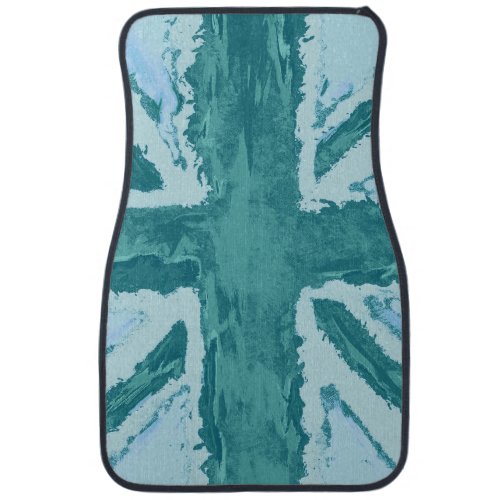 Union Jack Painted UK Art Teal Car Floor Mat