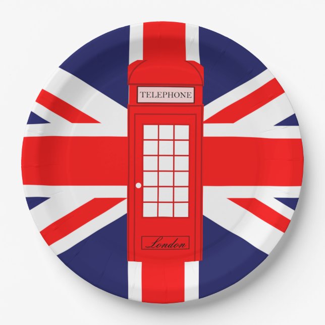 Union Jack Paper Plates with Phone Box (Front)
