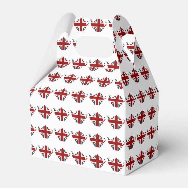 Union Jack Patriotic English Tea Kettle Favor Boxes (Front Side)