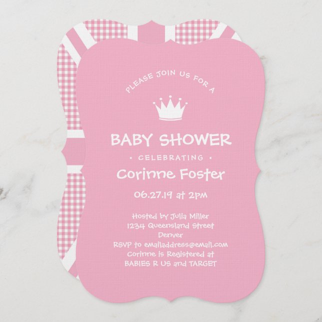 Union Jack Pink Gingham Baby Shower Invitation (Front/Back)