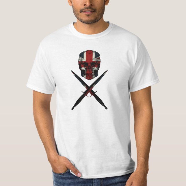 union jack skull and crossed commando dagger T-Shirt (Front)