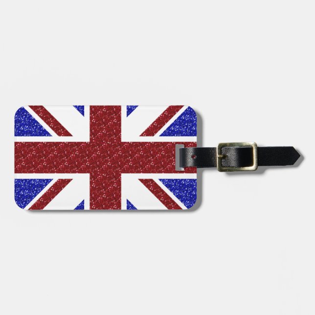 Union Jack Travel Luggage Tag Glam Glitter (Front Horizontal)