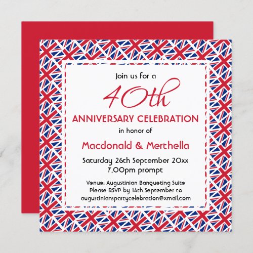 UNION JACK UK FLAG Custom Anniversary Celebration Invitation