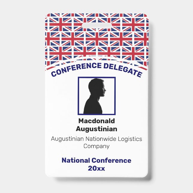 UNION JACK UK FLAG Customized Logo Photo ID Name Badge (Front)