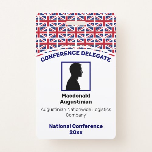UNION JACK UK FLAG Customized Logo Photo ID Name Badge