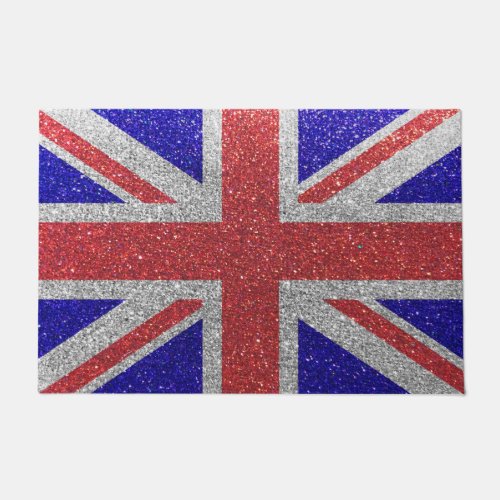 Union Jack UK Flag Glitter United Kingdom Welcome Doormat