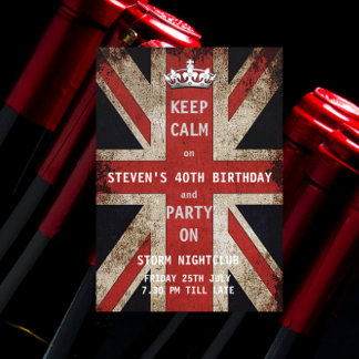 Union Jack UK Flag Male's Birthday Party Invitation